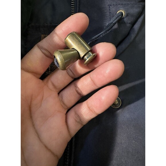 VTG Comint Brown Navy Blue Leather Coat Two Tone size L Color Block 80s hiking - Picture 14 of 14